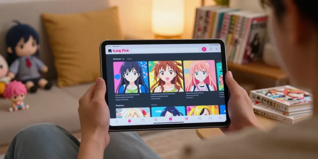 Menikmati APK Kucing di ruang tamu yang nyaman dengan koleksi anime dan manga.
